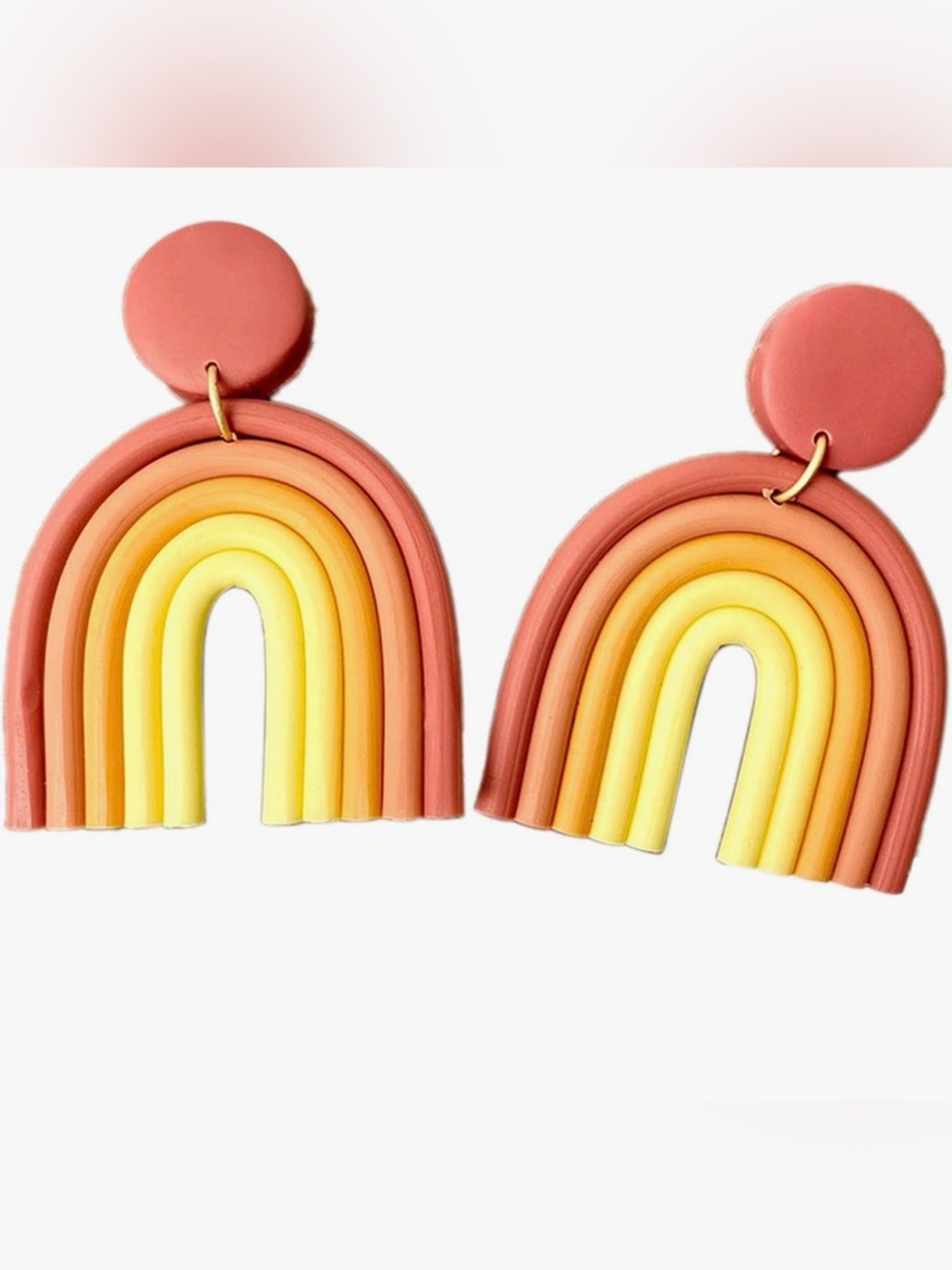 Rainbow Arch Drop Earrings in Coral, Peach & Yellow, and Teal. Set of 2.
